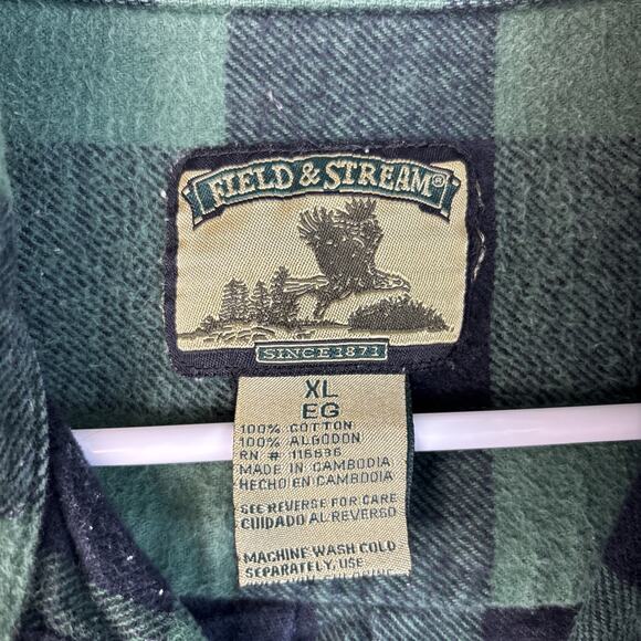 Field & Stream Lumberjack Flannel Shirt Men's XL Hunter Green Black Plaid Heavy - Picture 2 of 7